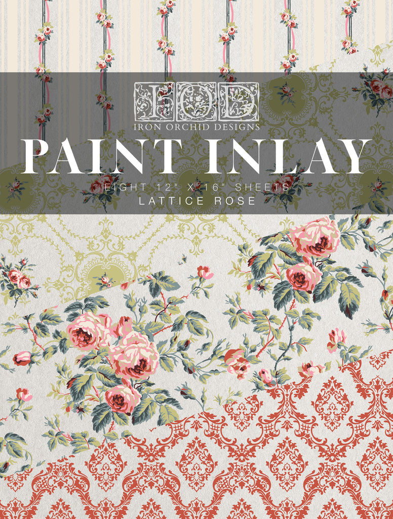 Iron Orchid Designs Lattice Rose Paint Inlay 12x16 Pad™ 8 sheets - BluebirdMercantile