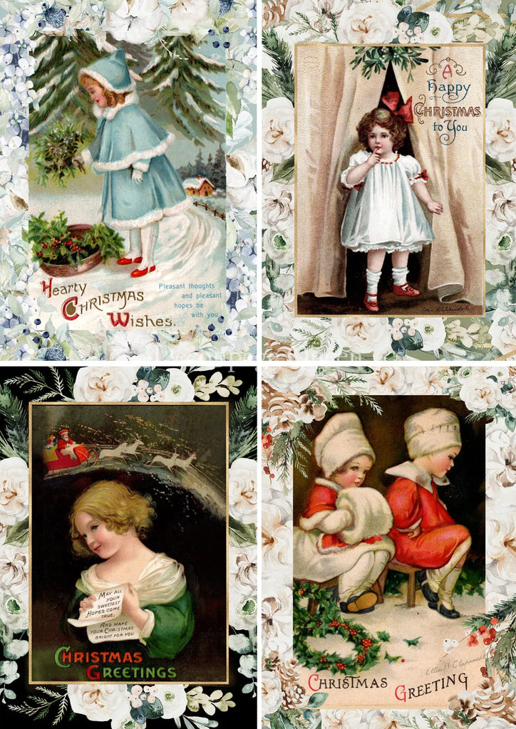 Decoupage Queen Vintage Girls Christmas Pack rice paper A4 8.3 x 11.7 in