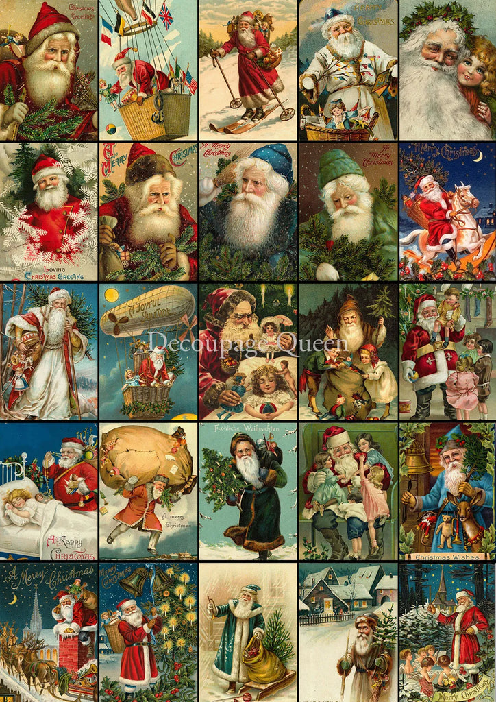 Decoupage Queen Advent Santas rice paper A4 8.3 x 11.7 in