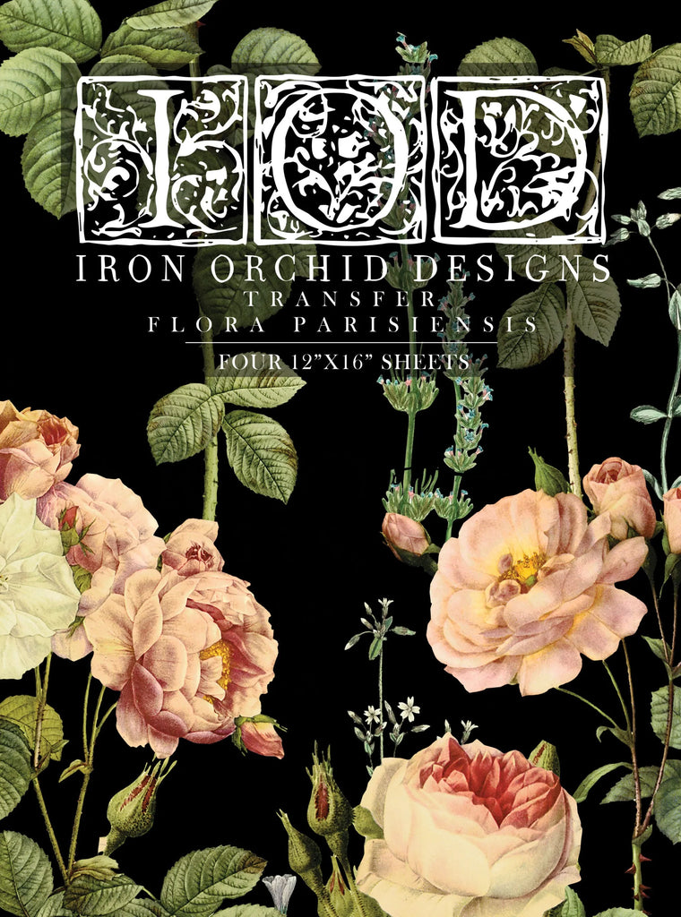 New design! Iron Orchid Design FLORA PARISIENSIS 12 x 16 4 page transfer - BluebirdMercantile