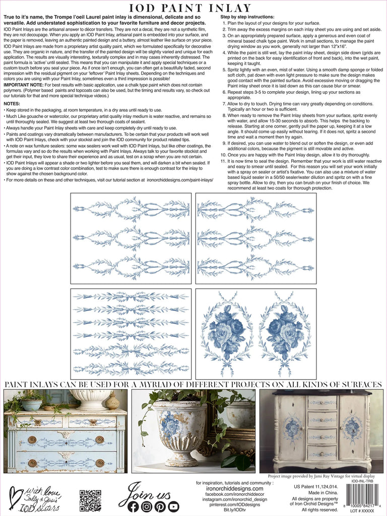 Iron Orchid Designs Summer IOD 2023 Trompe L'oeil Bleu IOD Paint Inlay 12x16 Pad™ 4 sheets