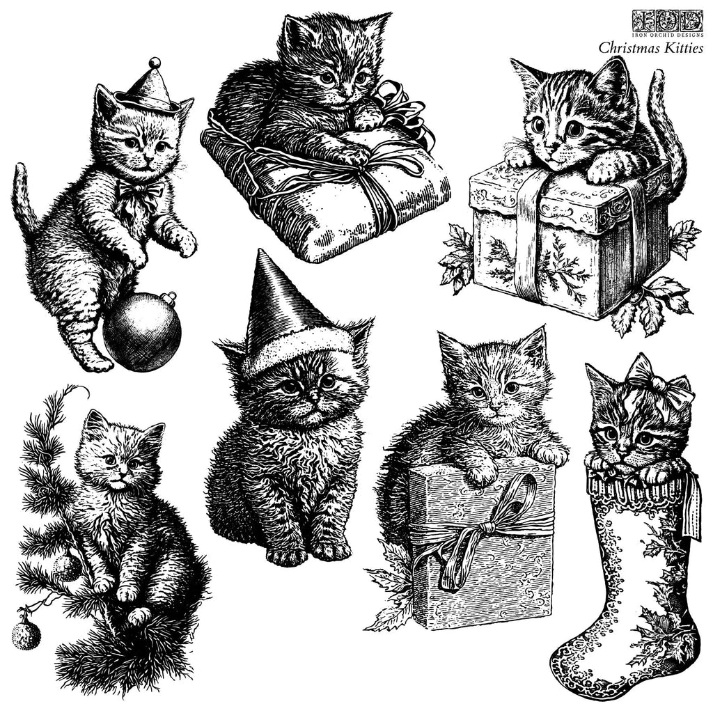 Iron Orchid Designs Christmas Kittens 12 in x 12 in Decor Stamps Limited Edition
