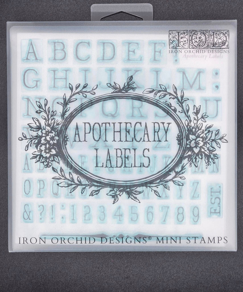 Iron Orchid Designs Apothecary Labels Stamp 6 x 6 with case 8 *RESTOCKING approx 7 days - BluebirdMercantile
