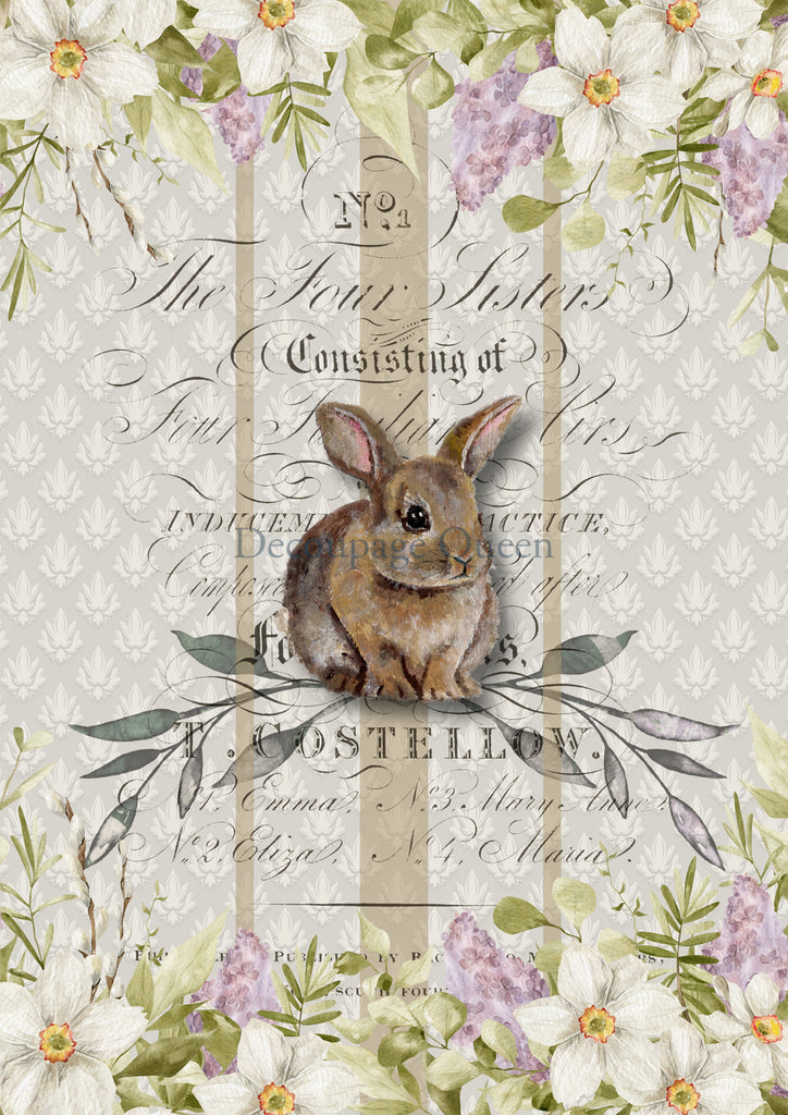 Decoupage Queen Hand Painted Bunny rice paper A4 8.3 x 11.7 in - BluebirdMercantile