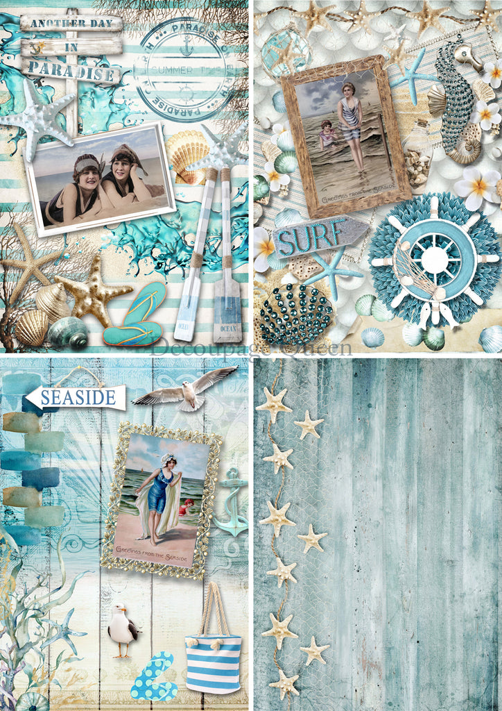 Decoupage Queen Seaside 4 pack decoupage rice paper A4 8.3 x 11.7 in - BluebirdMercantile