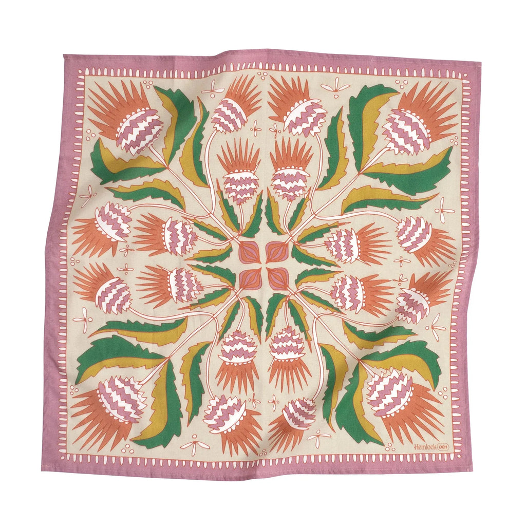 Hemlock Goods now HANKER Martha # 81 Premium Cotton Handmade Bandana mauve green gold rust floral-BluebirdMercantile