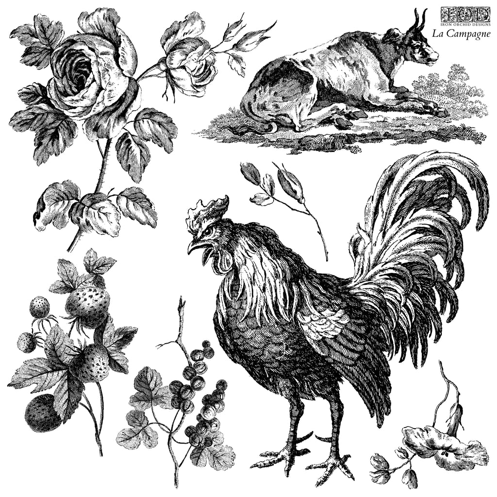 Iron Orchid Designs Spring IOD 2023 La Campagne Decor Stamp 12 x 12- 2 page-BluebirdMercantile