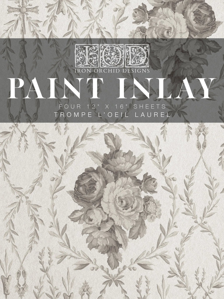 Iron Orchid Designs Summer IOD 2023 Trompe L'oeil Laurel IOD Paint Inlay 12x16 Pad™ 4 sheets-BluebirdMercantile