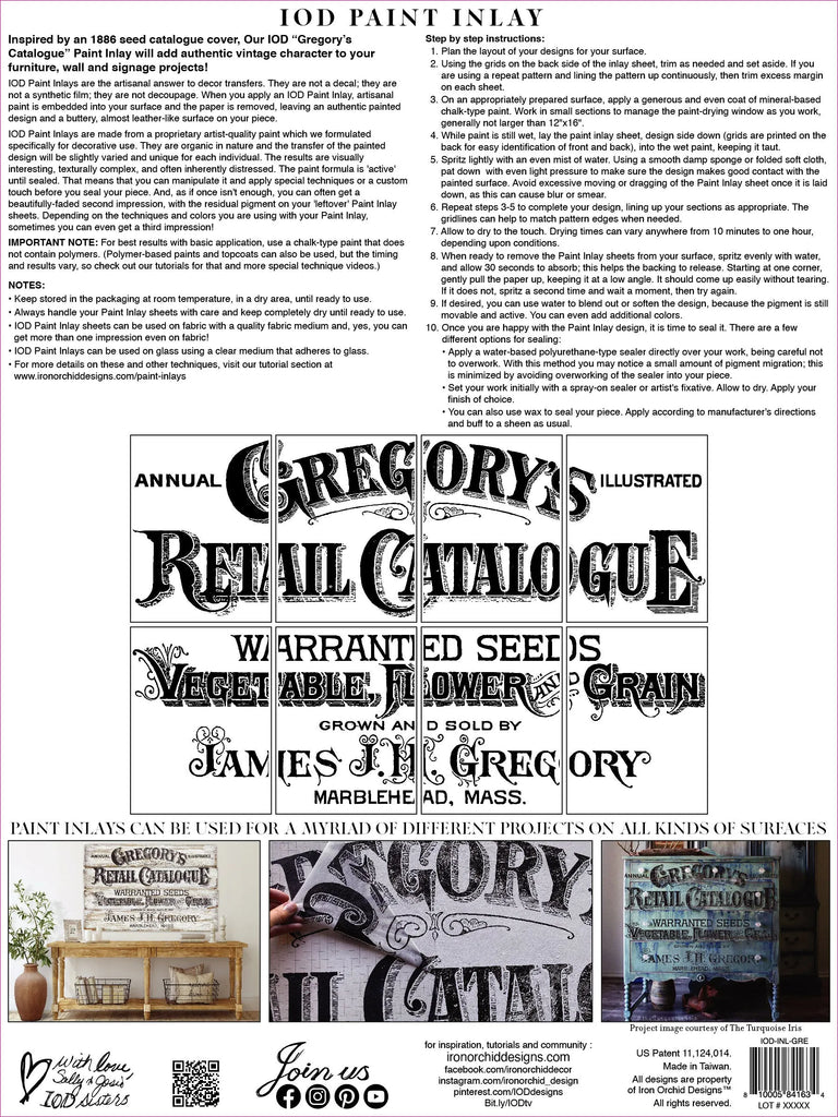 Iron Orchid Designs Paint Inlay Gregory's Catalogue 8 sheets 12 x 16 in - BluebirdMercantile