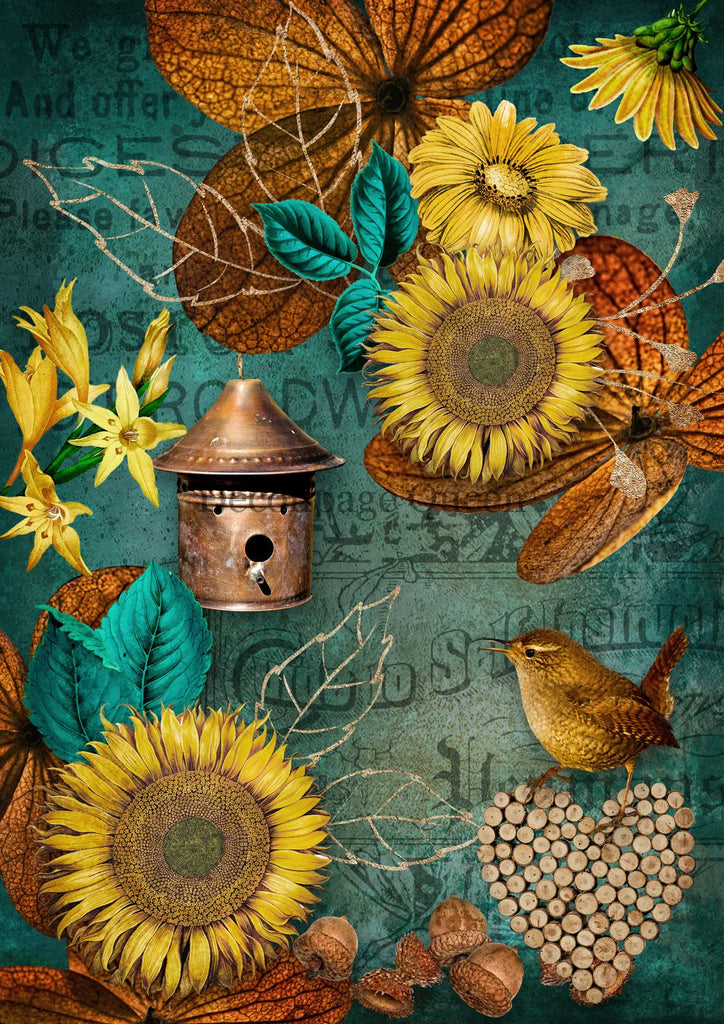 Decoupage Queen Autumn Sunflowers Rice Paper A3-11.7 x 16.5 in