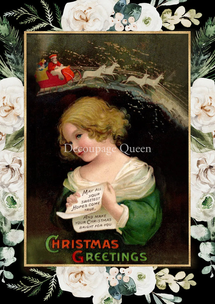 Decoupage Queen Joyful Christmas Greetings rice paper A3 11.7 x 16.5 in
