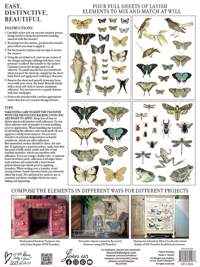 Iron Orchid ENTOMOLOGY ETCETERA 12 x 16 in 4 pages Decor Transfer Pad - BluebirdMercantile