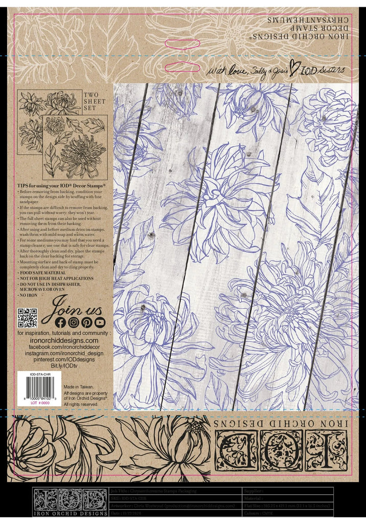 Iron Orchid Designs Chrysanthemum Decor Stamp 12 x 12 2 sheets - BluebirdMercantile
