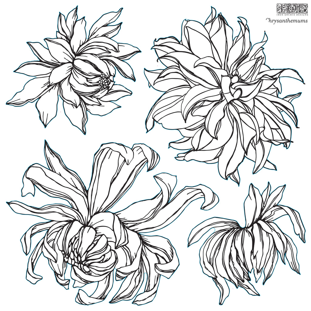 Iron Orchid Designs Chrysanthemum Decor Stamp 12 x 12 2 sheets - BluebirdMercantile