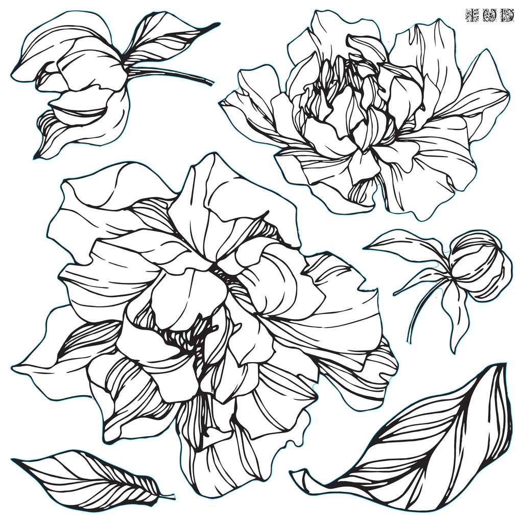 Iron Orchid Designs Peonies Decor Stamp 12 x 12 2 sheets - BluebirdMercantile
