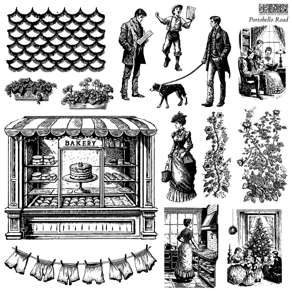 Iron Orchid Designs Portobello Road Stamp 2 sheets 12 x 12 inches Limited Edition