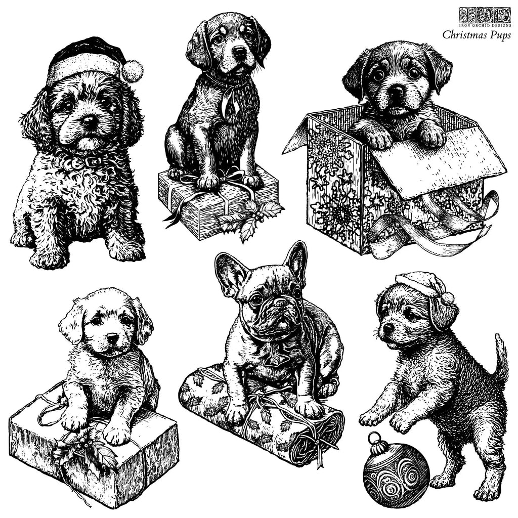 Iron Orchid Designs Christmas Pups 12 in x 12 in Decor Stamps Limited Edition