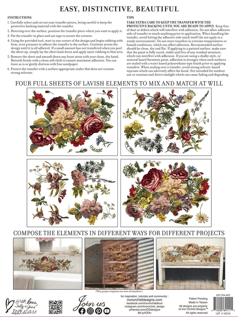 Iron Orchid Designs Floral Anthology 4 pages of 12 x 16  Decor Transfers - BluebirdMercantile