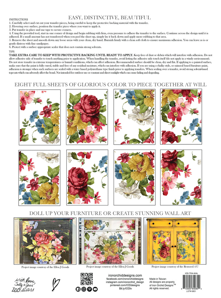 Iron Orchid Designs Wall Flower 8 pages of 12 x 16  Decor Transfers - BluebirdMercantile